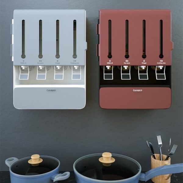 Boîte Murale Multifonction pour Condiments – 4 Liquides + 5 Épices